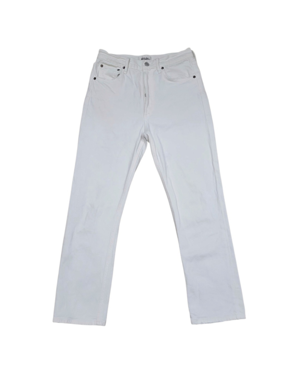 AGOLDE Women's Button-Fly Fray Ankle Straight Leg Mid Rise White Jeans Size 27
